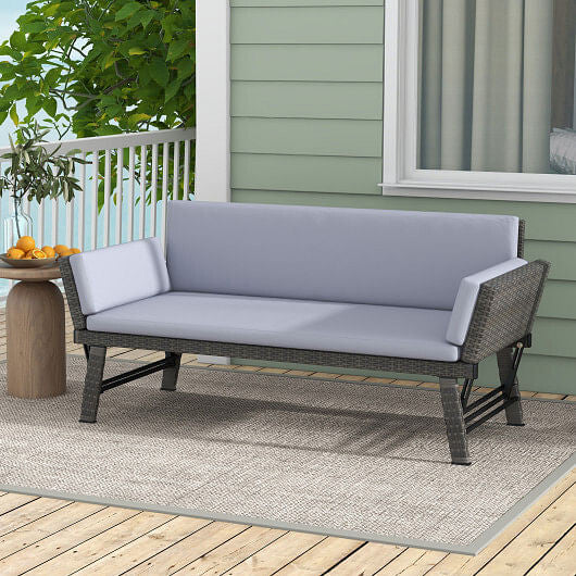 Outdoor Convertible Sofa Daybed with Adjustable Armrests for Balcony-Gray-0