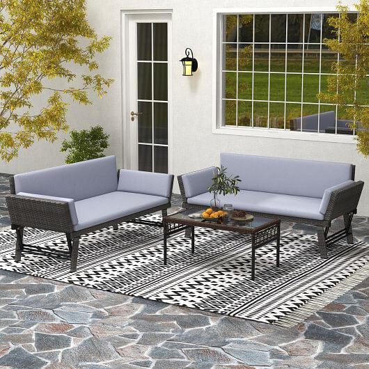 Outdoor Convertible Sofa Daybed with Adjustable Armrests for Balcony-Gray-1