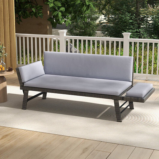 Outdoor Convertible Sofa Daybed with Adjustable Armrests for Balcony-Gray-3
