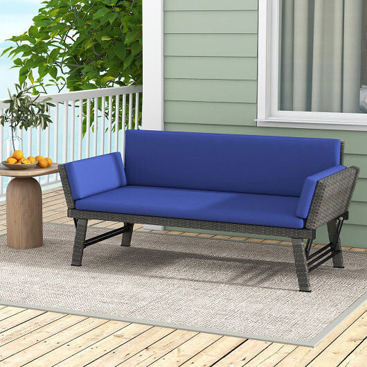 Outdoor Convertible Sofa Daybed with Adjustable Armrests for Balcony-Gray-5