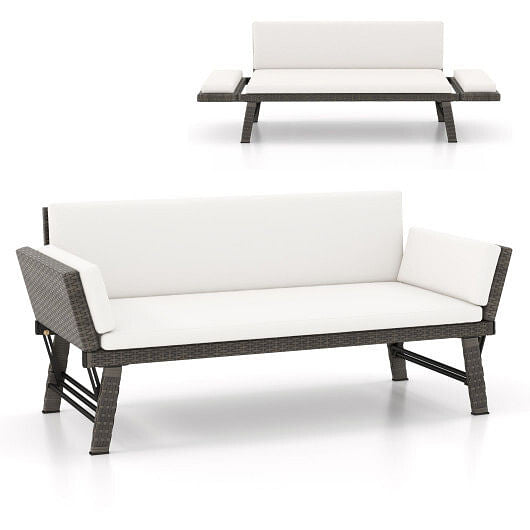 Outdoor Convertible Sofa Daybed with Adjustable Armrests for Balcony-Gray-9