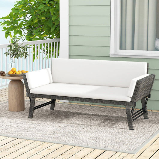 Outdoor Convertible Sofa Daybed with Adjustable Armrests for Balcony-Gray-10