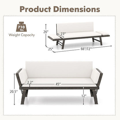 Outdoor Convertible Sofa Daybed with Adjustable Armrests for Balcony-Gray-12