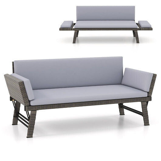 Outdoor Convertible Sofa Daybed with Adjustable Armrests for Balcony-Gray-14