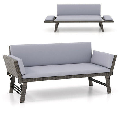Outdoor Convertible Sofa Daybed with Adjustable Armrests for Balcony-Gray-14