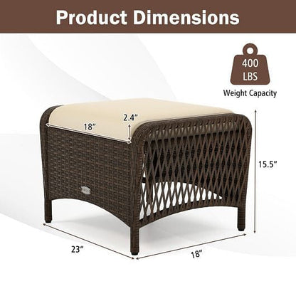 Set of 2 Outdoor Patio PE Wicker Ottomans with Removable Cushions-Beige