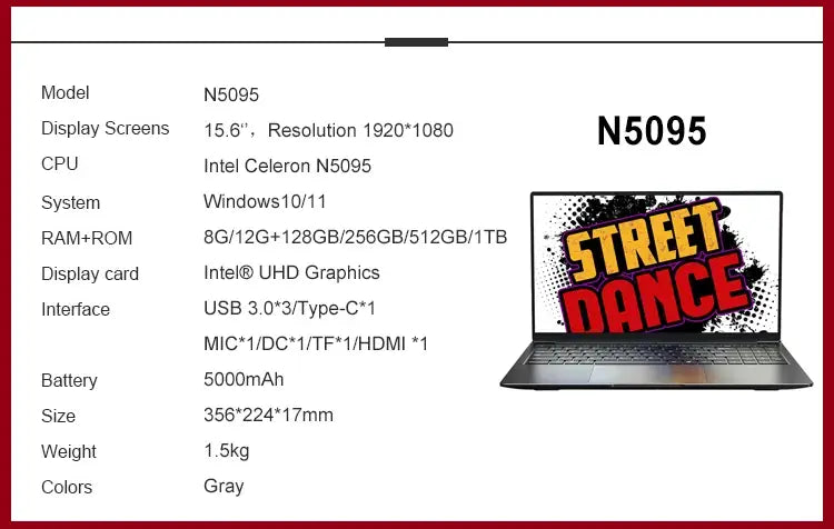 15.6 Inch 8GB 1TB N5095 Win 11 Computer Hardware Software Laptop
