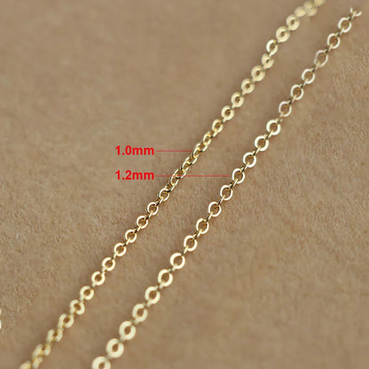 14K Solid Gold Diamond Cut Cable Chain Necklace for Women - 1.0/1.2mm, AU585 Yellow/White/Rose Gold Neck Chain Jewelry
