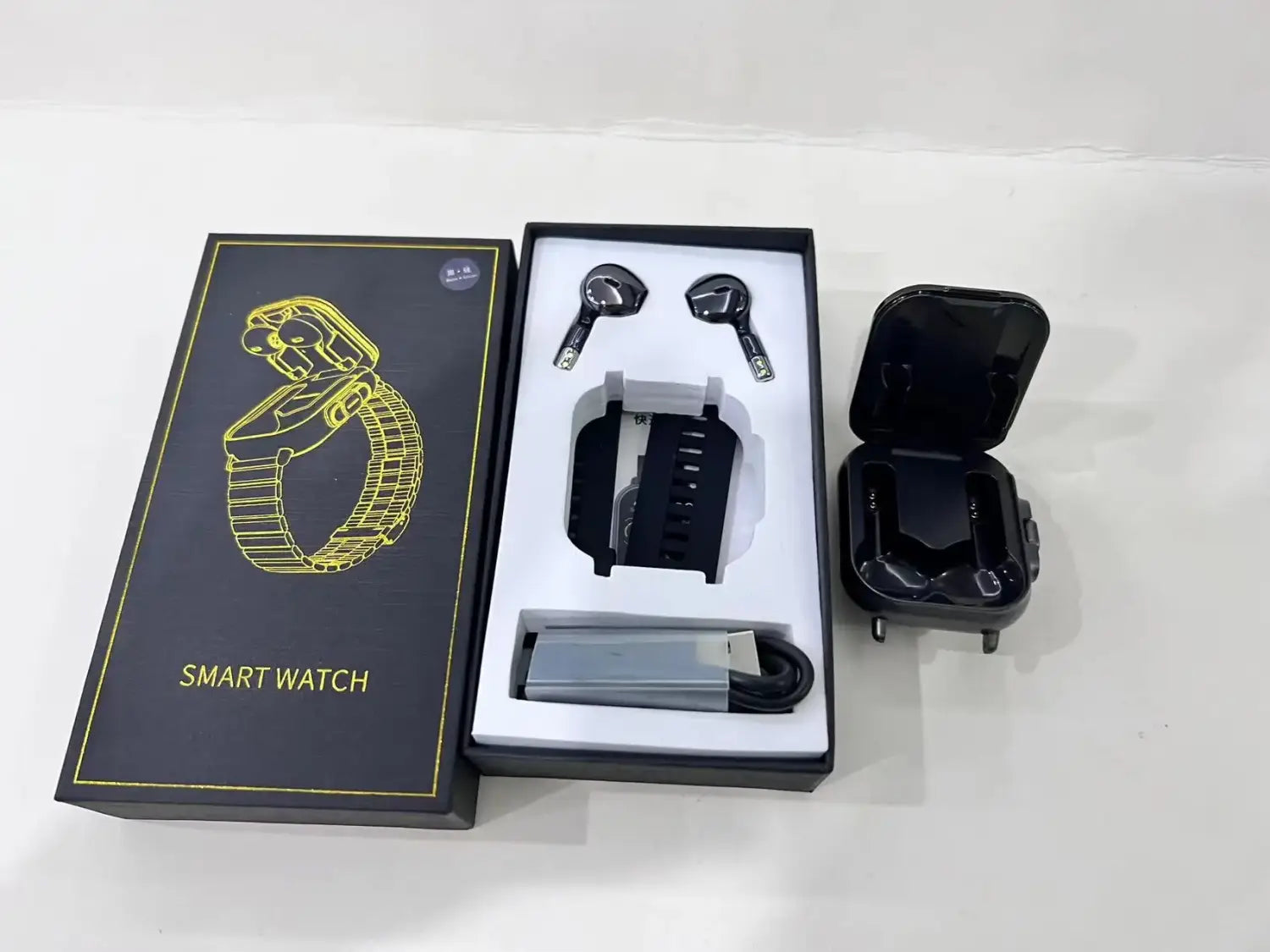 2024 new design Open-cover Smartwatch D8E BT Call Smartwatch with earbuds 2 in 1 headphones TWS NFC Fashion smartwatch