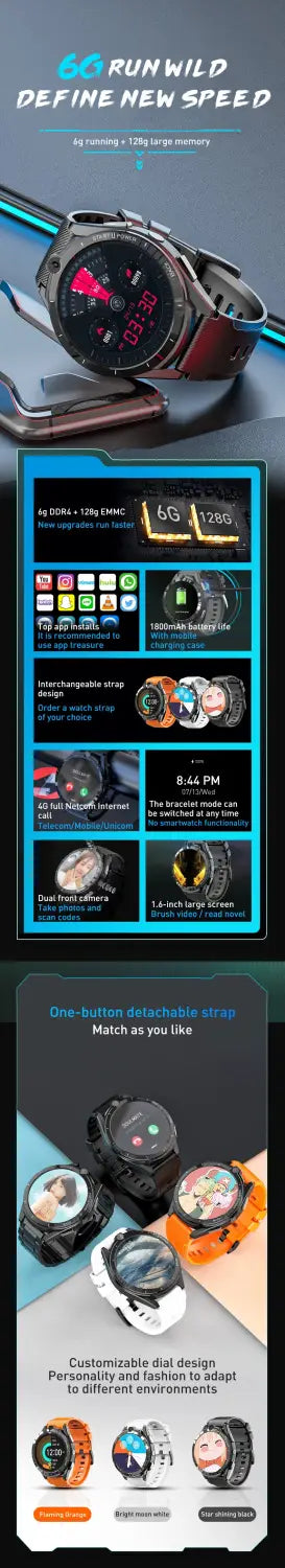 Smartwatch 128GB Battery with 900mah Power Bank Dual System