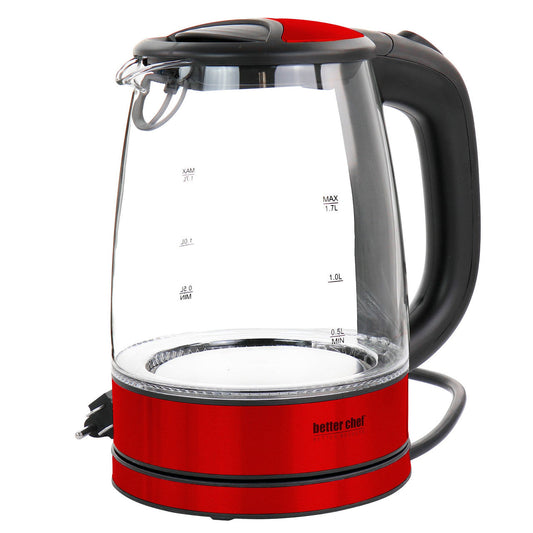 Better Chef 1.7 Liter 360 Degree Glass Cordless Electric Kettle in Red-0
