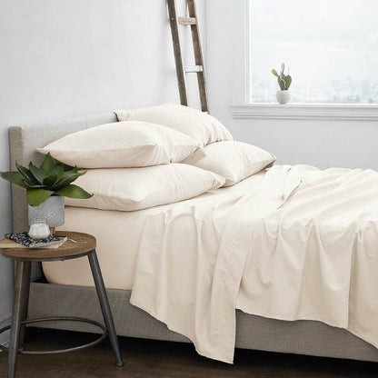 Twin Ivory Beige 4-Piece Soft Wrinkle Resistant Microfiber/Polyester Sheet Set-0