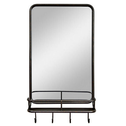 Wall Bathroom Mirror with Shelf Hooks Sturdy Metal Frame for Bedroom Living Room-0