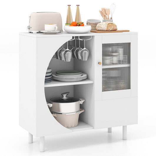 Kitchen Sideboard with Glasses Holder for Living Room Dining Room-White-2