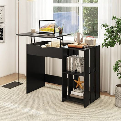 Space Saving Computer Desk with Hidden Compartment and Open Storage Shelves-Black-1