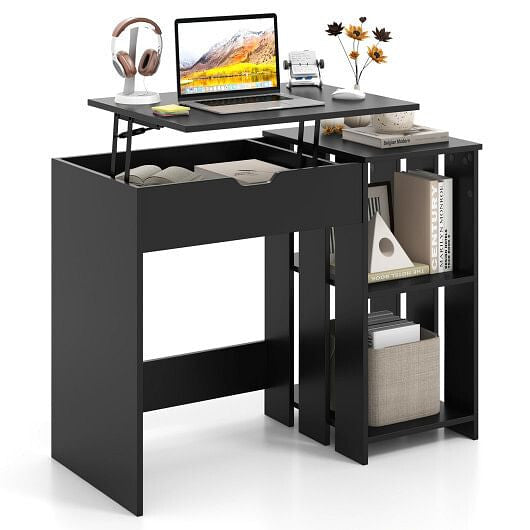 Space Saving Computer Desk with Hidden Compartment and Open Storage Shelves-Black-2