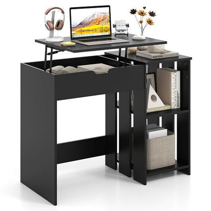 Space Saving Computer Desk with Hidden Compartment and Open Storage Shelves-Black-2