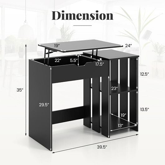 Space Saving Computer Desk with Hidden Compartment and Open Storage Shelves-Black-3