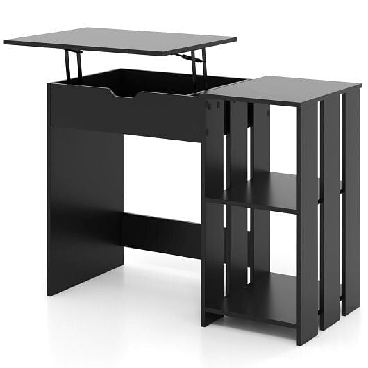 Space Saving Computer Desk with Hidden Compartment and Open Storage Shelves-Black-4