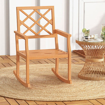 Teak Wood Rocking Chair Oversized Porch Rocker with Backrest and Slatted Seat-1