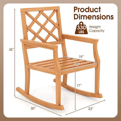Teak Wood Rocking Chair Oversized Porch Rocker with Backrest and Slatted Seat-4