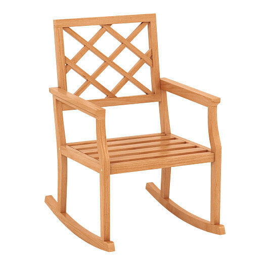 Teak Wood Rocking Chair Oversized Porch Rocker with Backrest and Slatted Seat-0