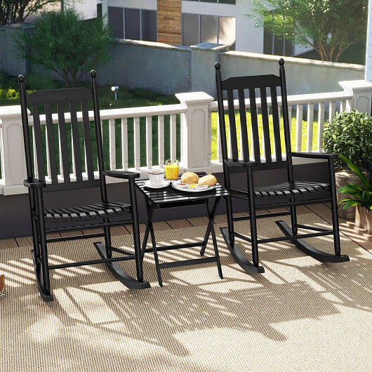 High-Back Acacia Wood Outdoor Rocking Chair with Solid Rocking Base-Black-4