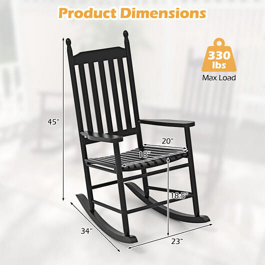 High-Back Acacia Wood Outdoor Rocking Chair with Solid Rocking Base-Black-5