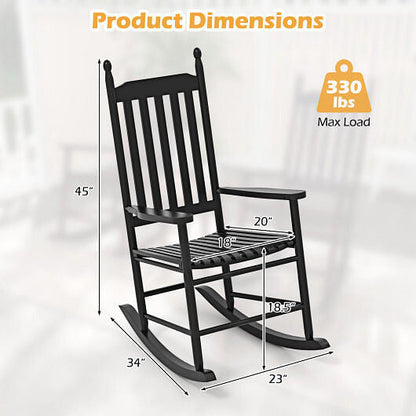 High-Back Acacia Wood Outdoor Rocking Chair with Solid Rocking Base-Black-5