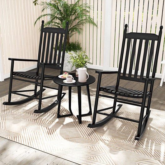 High-Back Acacia Wood Outdoor Rocking Chair with Solid Rocking Base-Black-3