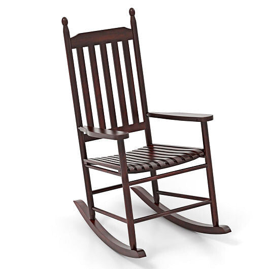 High-Back Acacia Wood Outdoor Rocking Chair with Solid Rocking Base-Black-1