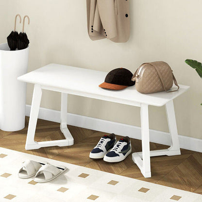 42 Inch Modern Entryway Bench Long Dining Bench with Rubber Wood Legs-White-1
