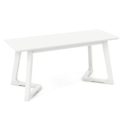 42 Inch Modern Entryway Bench Long Dining Bench with Rubber Wood Legs-White-0