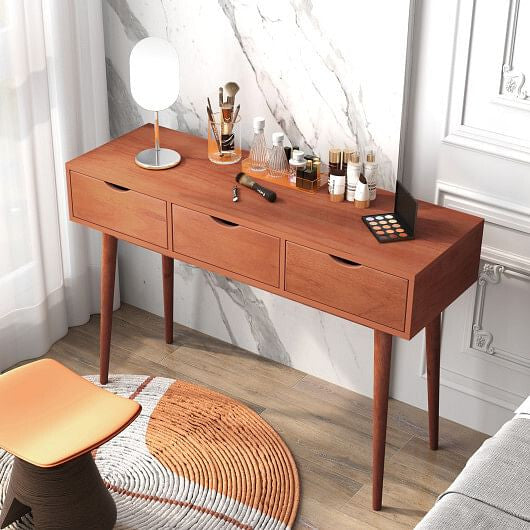 48 Inch Writing Computer Desk with 3 Drawers Solid Wood Legs-Walnut-1