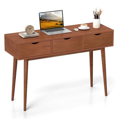 48 Inch Writing Computer Desk with 3 Drawers Solid Wood Legs-Walnut-2