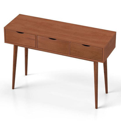 48 Inch Writing Computer Desk with 3 Drawers Solid Wood Legs-Walnut-4