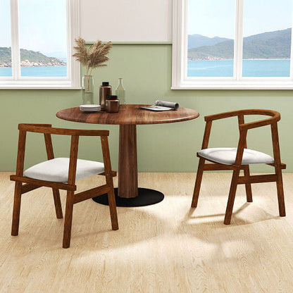 Set of 2 Solid Rubber Wood Dining Room Chairs with Wrap-around Armrest-Walnut-0
