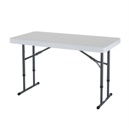 Adjustable Height 4-Foot Commercial Folding Table with White HDPE Top-1