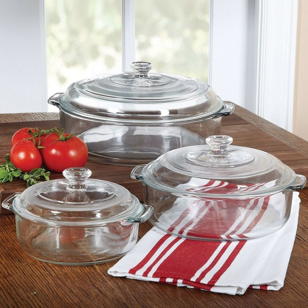6-Piece Round Glass Casserole Cookware Bakeware Set with Lids-0