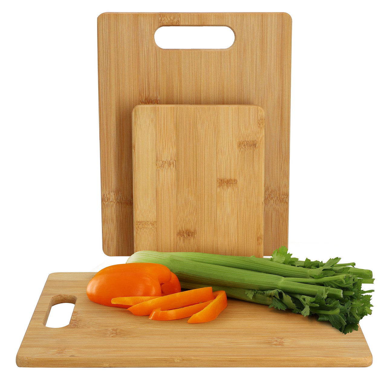 MegaChef 3 Piece 8 Inch, 11 Inch, and 13 Inch Bamboo Wood Cutting Board Set-0