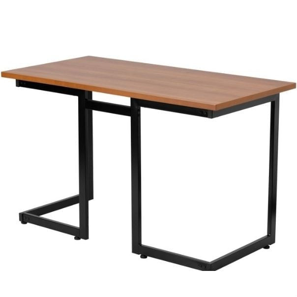 Modern Black Metal Frame Computer Desk with Cherry Wood Finish Top-0