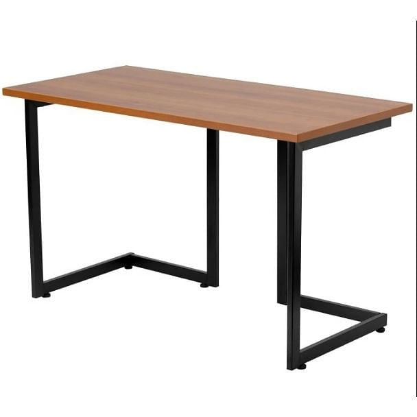 Modern Black Metal Frame Computer Desk with Cherry Wood Finish Top-1