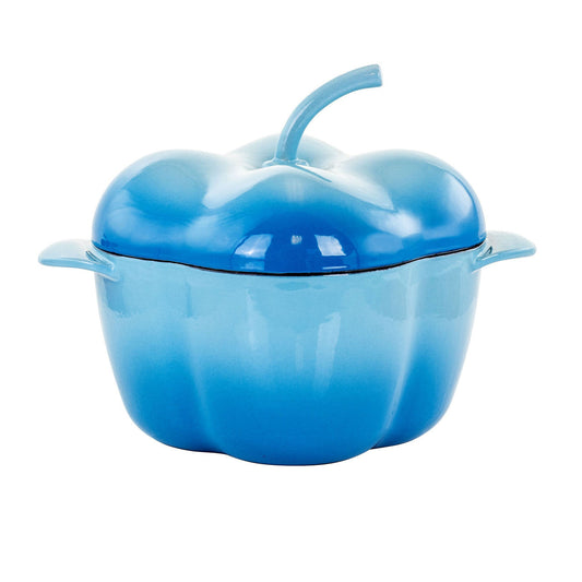 MegaChef Pepper Shaped 3 Quart Enameled Cast Iron Casserole in Blue-0