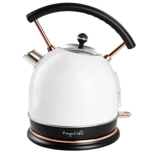 MegaChef 1.9 Quart Half Circle Electric Tea Kettle in White-0