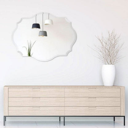 Modern Frameless 32 x 24 inch Scalloped Beveled Accent Bathroom Mirror-0
