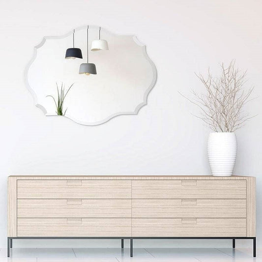 Modern Frameless 32 x 24 inch Scalloped Beveled Accent Bathroom Mirror-0