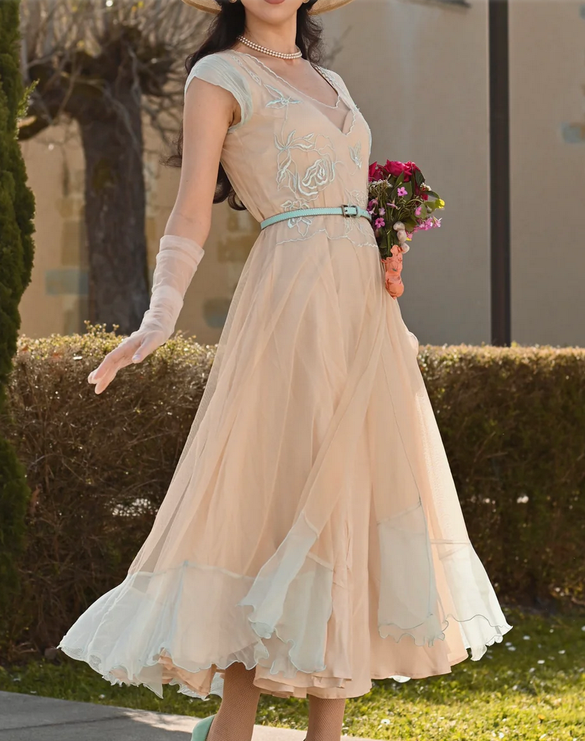 LAST ONES! SM(4) & XLG(14) ONLY - Nataya Nude/Mint, Multi-Use Silk Stitched, "Ayla" Day Dress Party, Cocktail Women's Apparel