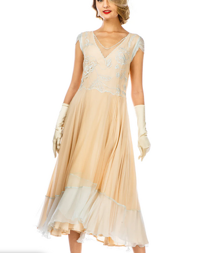 LAST ONES! SM(4) & XLG(14) ONLY - Nataya Nude/Mint, Multi-Use Silk Stitched, "Ayla" Day Dress Party, Cocktail Women's Apparel