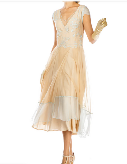 LAST ONES! SM(4) & XLG(14) ONLY - Nataya Nude/Mint, Multi-Use Silk Stitched, "Ayla" Day Dress Party, Cocktail Women's Apparel