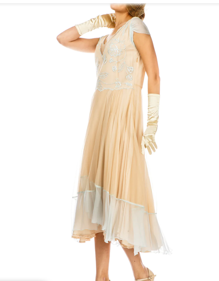 LAST ONES! SM(4) & XLG(14) ONLY - Nataya Nude/Mint, Multi-Use Silk Stitched, "Ayla" Day Dress Party, Cocktail Women's Apparel